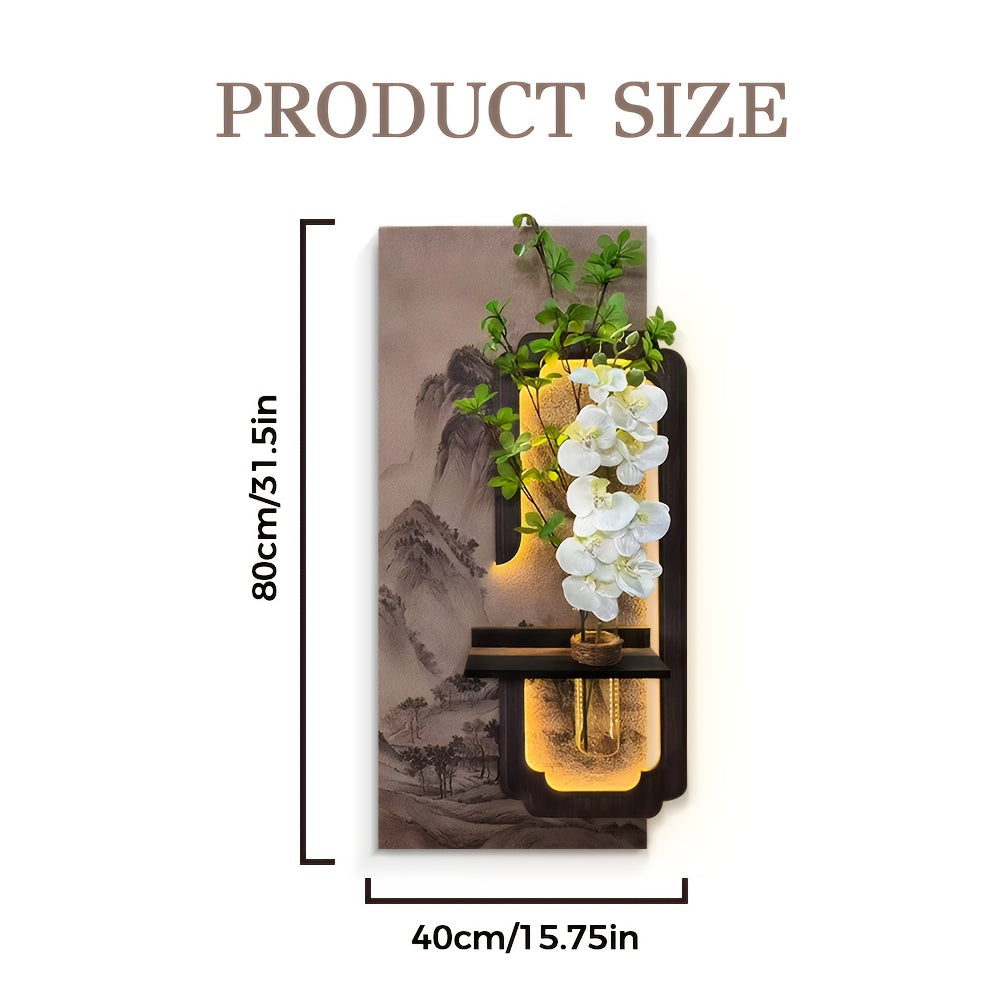LED 3D Retro Sandstone Green Plant Decorative Painting, Realistic Plants, Wall Art for Living Room And Corridor, 3D Vintage Wall Art Decoration, Artistic Sculpture, Suitable for Living Rooms And Bedrooms