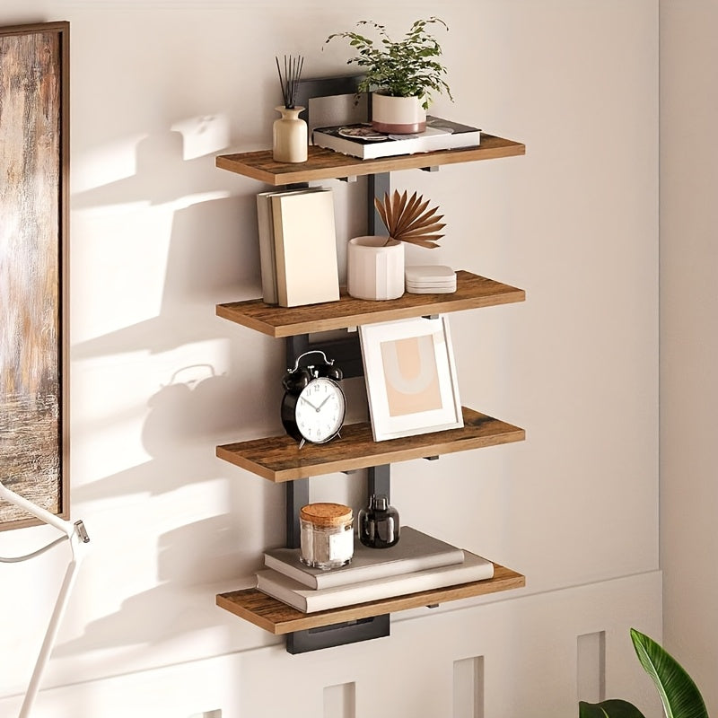 Floating Wood Shelves Set Of 2, Farmhouse Wall Mounted Shelf for Bedroom, Bathroom Shelves for Storage, Modern Display Rack for Decor, Hanging Wall Shelves for Room - Rustic Brown, Floating Shelves