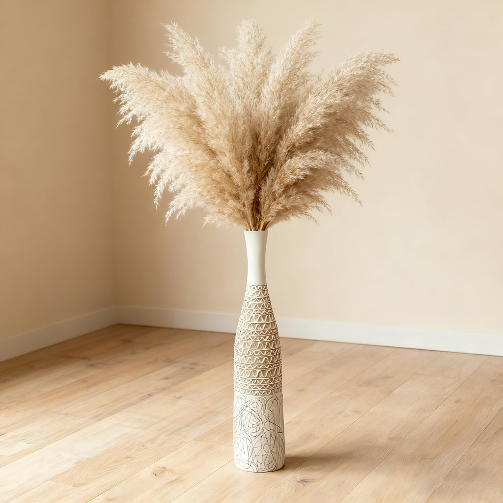 Decorates Living Room Bohemian Style 1pc Resin Floor Vase | Cylinder Shape, Moire Pattern, Ideal for Pampas Grass, Decorates Living Room, Bedroom, Fireplace, Entrance, Perfect as New Year, Wedding, Housewarming Gift