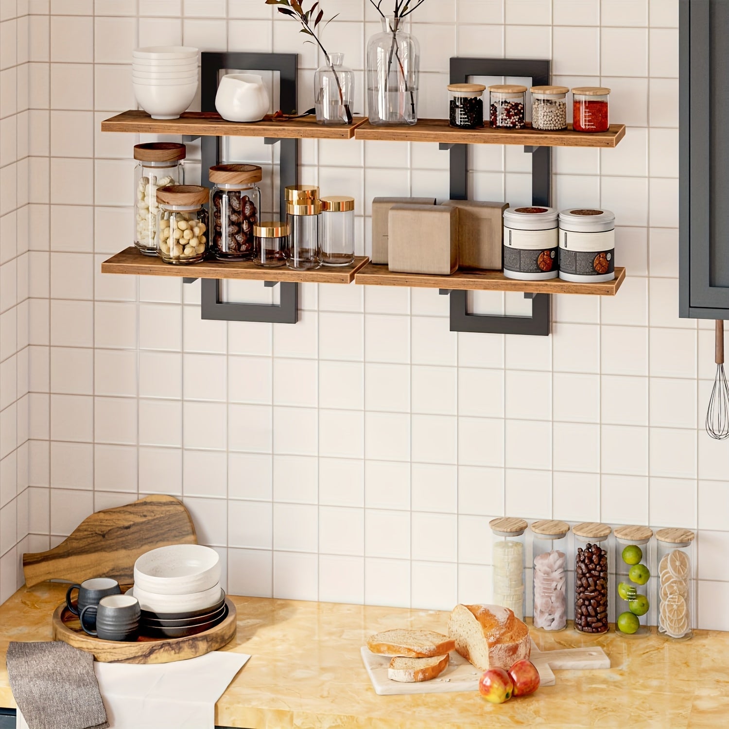 Floating Wood Shelves Set Of 2, Farmhouse Wall Mounted Shelf for Bedroom, Bathroom Shelves for Storage, Modern Display Rack for Decor, Hanging Wall Shelves for Room - Rustic Brown, Floating Shelves