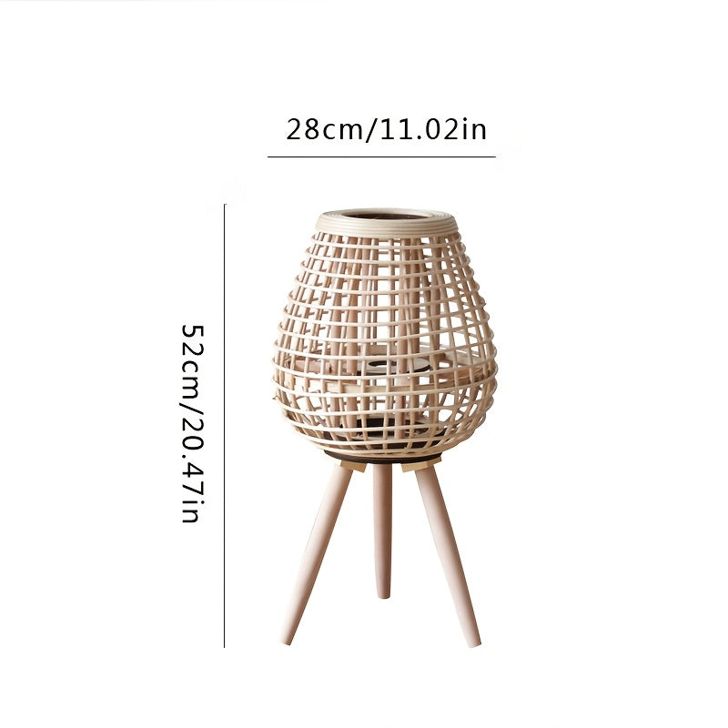 Hand-Woven Vine Lamp with Candle Holder – Rustic Floor Standing Lantern, Ideal for Home Decor, Balcony, Hotel, and Restaurant Ambiance, Lamps for Living Room