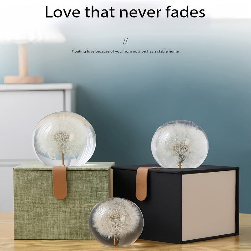 Dandelion Resin Crystal Ball Resin Real Flower Creative Ornaments Transparent Spherical Desktop Decoration Home Living Room Bedroom Furnishings Holiday Gift Romantic Crafts Crystal Ball Dandelion Ornaments Resin Real Flower Specimen Valentine'S Day