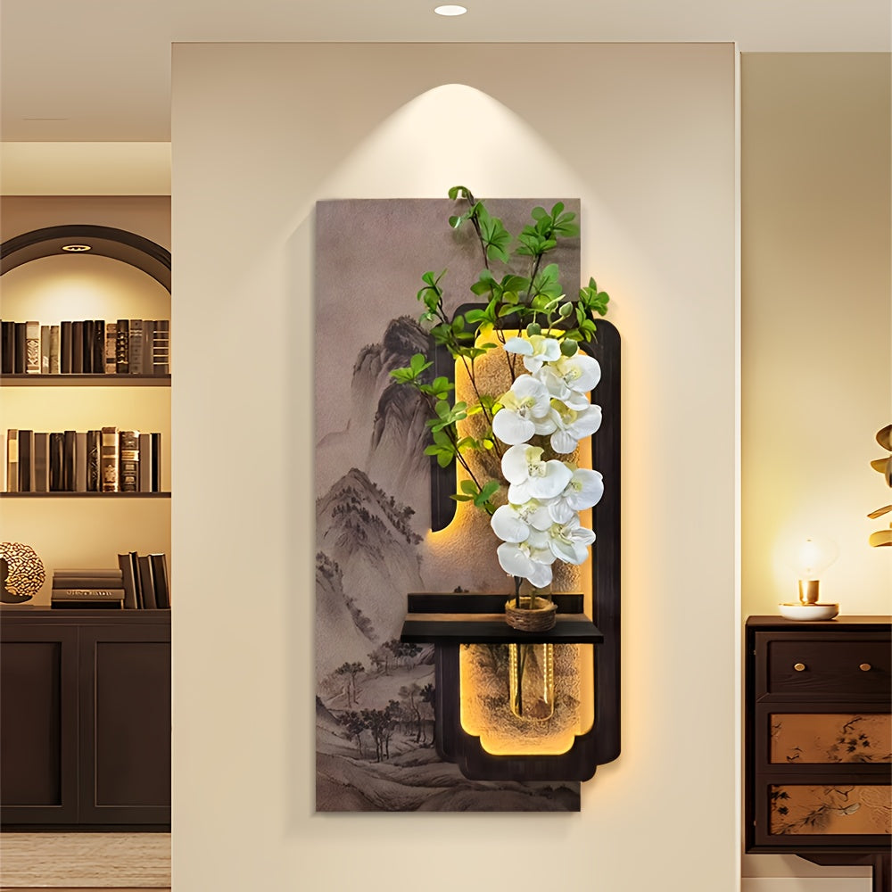 LED 3D Retro Sandstone Green Plant Decorative Painting, Realistic Plants, Wall Art for Living Room And Corridor, 3D Vintage Wall Art Decoration, Artistic Sculpture, Suitable for Living Rooms And Bedrooms
