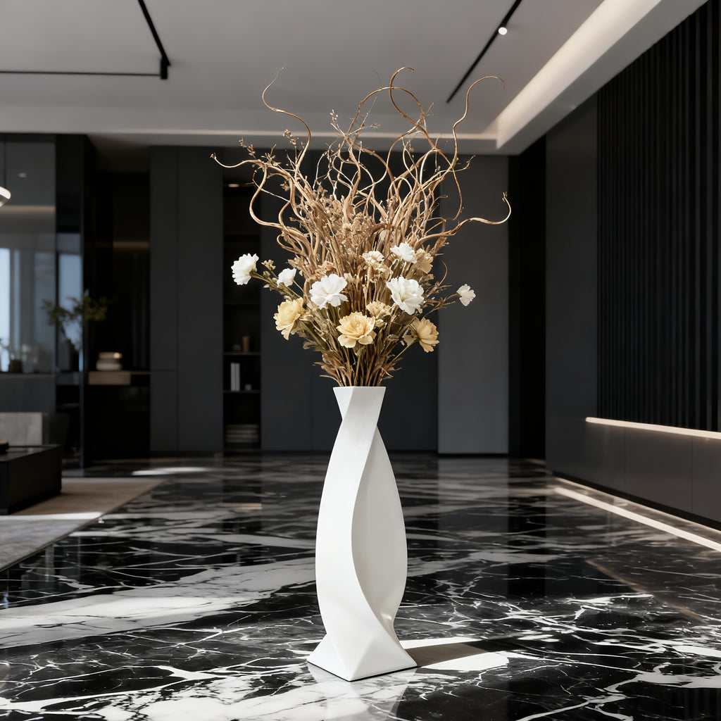 Large Ceramic Vase Large Ceramic Vase | Modern Minimalist Twisted 73cm High Hand-Painted European Luxury | Ideal for Artificial Flowers, Hallways, Living Rooms, Weddings, Festive Decorations