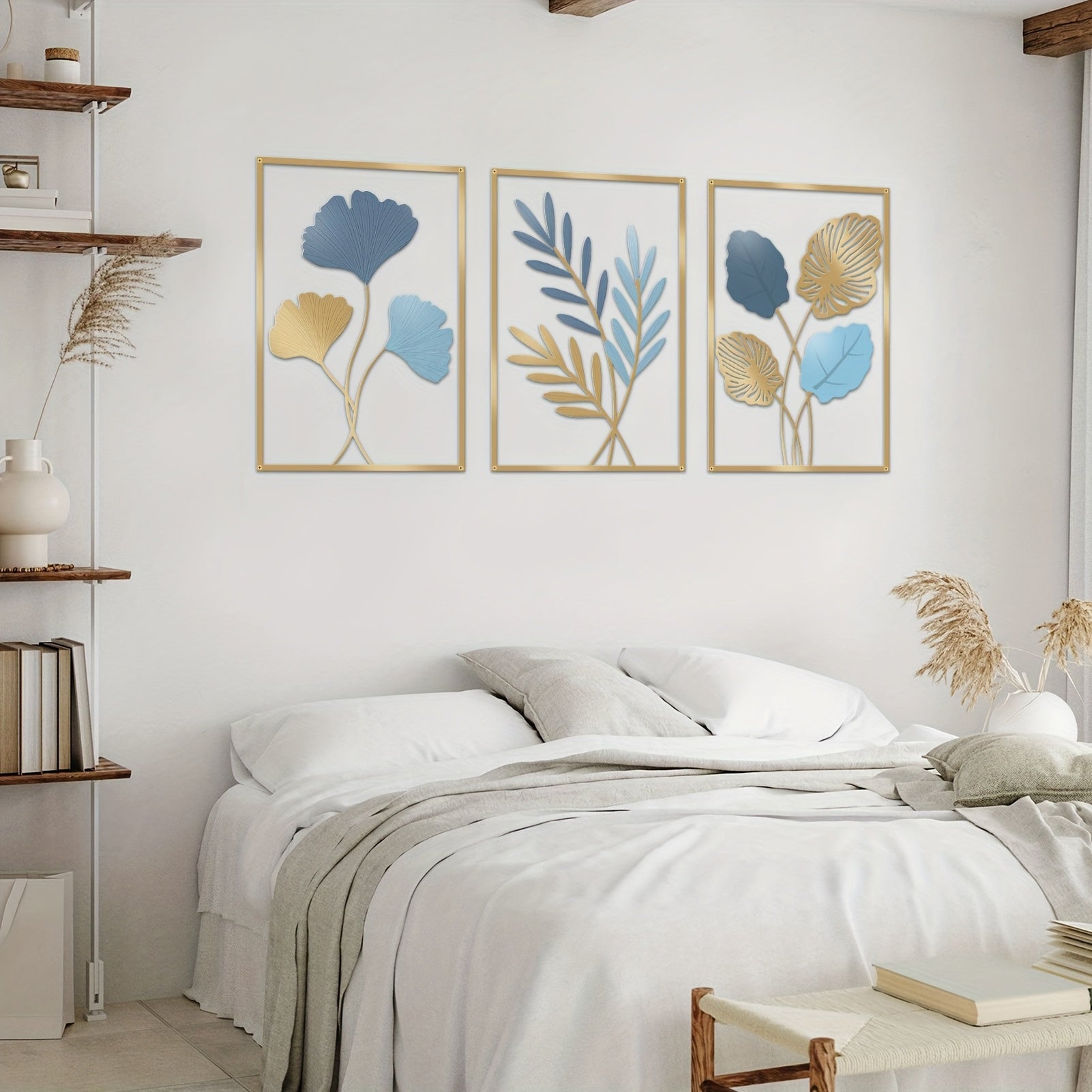 3pcs Metal Colored Statue Wall Decoration, Painted Ginkgo, Monstera, Olive Branch Plant Wall Decoration, Living Room, Bedroom, Bathroom, Office, Apartment Art Decoration, Wall Decoration, Room Decoration, New Home Decoration, Home Decoration