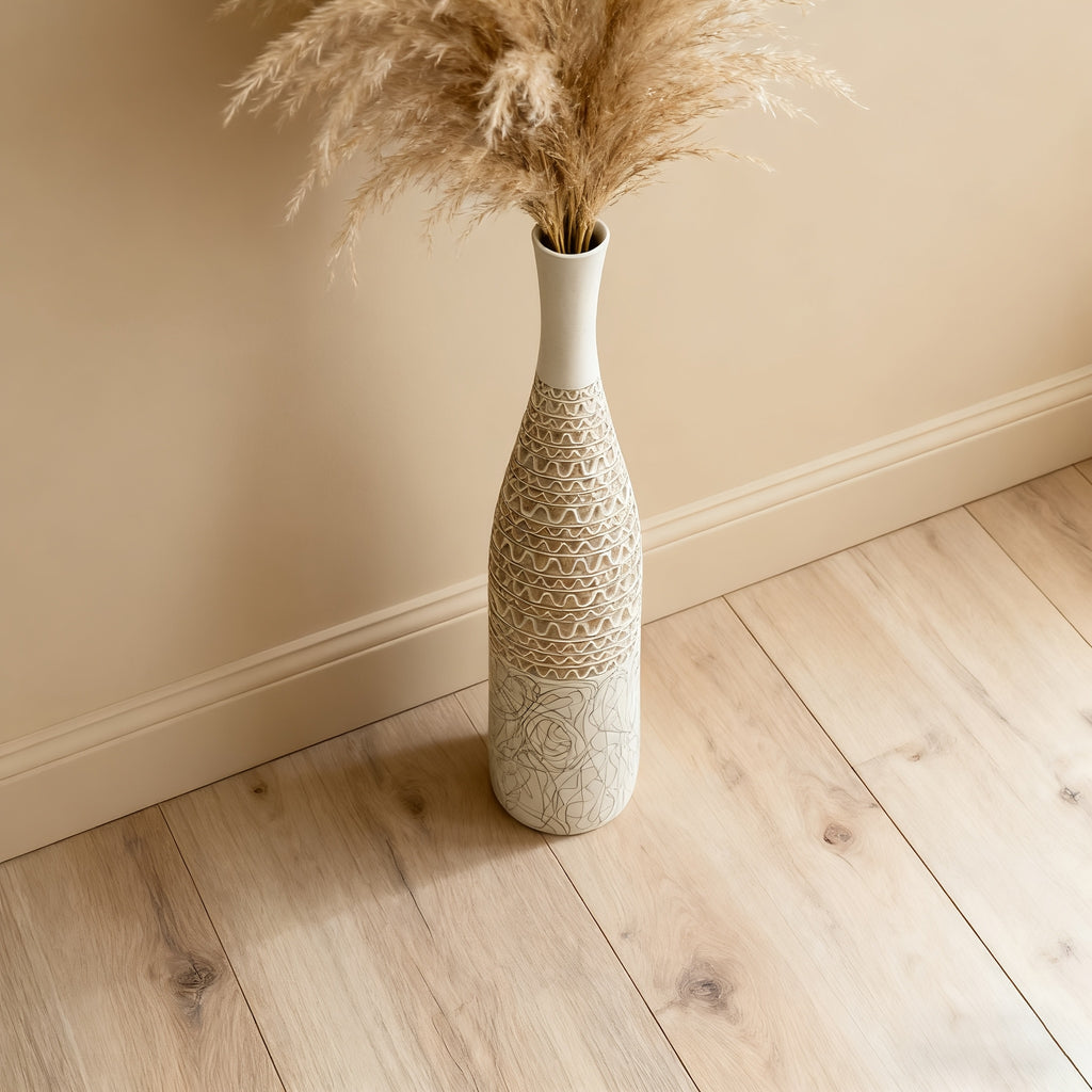 Decorates Living Room Bohemian Style 1pc Resin Floor Vase | Cylinder Shape, Moire Pattern, Ideal for Pampas Grass, Decorates Living Room, Bedroom, Fireplace, Entrance, Perfect as New Year, Wedding, Housewarming Gift