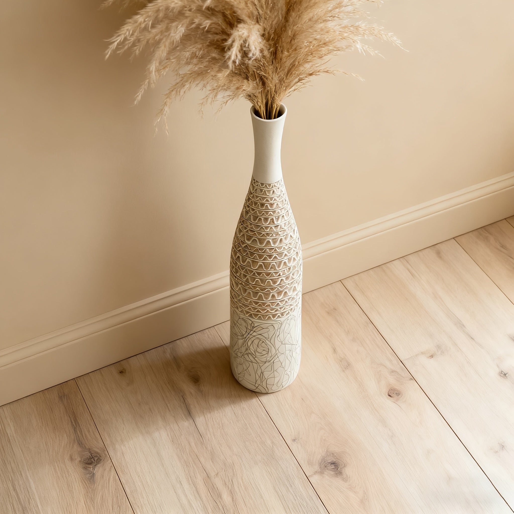 Decorates Living Room Bohemian Style 1pc Resin Floor Vase | Cylinder Shape, Moire Pattern, Ideal for Pampas Grass, Decorates Living Room, Bedroom, Fireplace, Entrance, Perfect as New Year, Wedding, Housewarming Gift