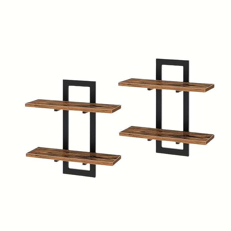 Floating Wood Shelves Set Of 2, Farmhouse Wall Mounted Shelf for Bedroom, Bathroom Shelves for Storage, Modern Display Rack for Decor, Hanging Wall Shelves for Room - Rustic Brown, Floating Shelves