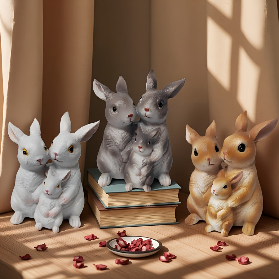 Adorable Family of Three Rabbit Resin Statue, Suitable for Home, Office, or Bookshelf - Perfect for Decorations and as a Perfect Gift for Houses, Holidays, and Birthdays, Modern Home Ornament, Easter Gift, Mother's Day, Father's Day Gift