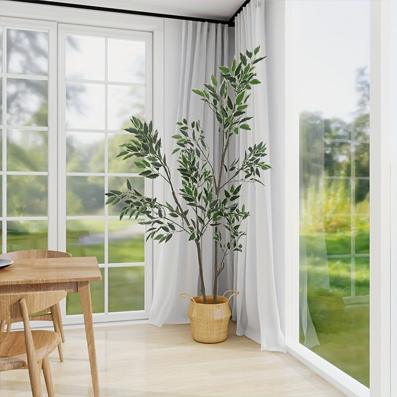 Nordic-Inspired Faux White Fig Tree, a High-End Luxury Decorative Piece for Indoor Living Rooms, Large Floor-Standing Ornament, Simulating Greenery with a White-Edged Fig Potted Plant