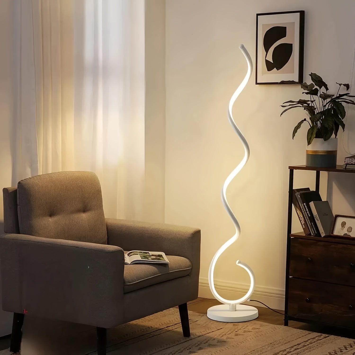 Spiral Floor Lamp 150CM 48W Modern Standing Lamp 3-Color Temperature Dimmable Timing Corner Lamp With Foot Button Switch Reading Lamp For Living Room Indoor Remote Control Tall Lamp