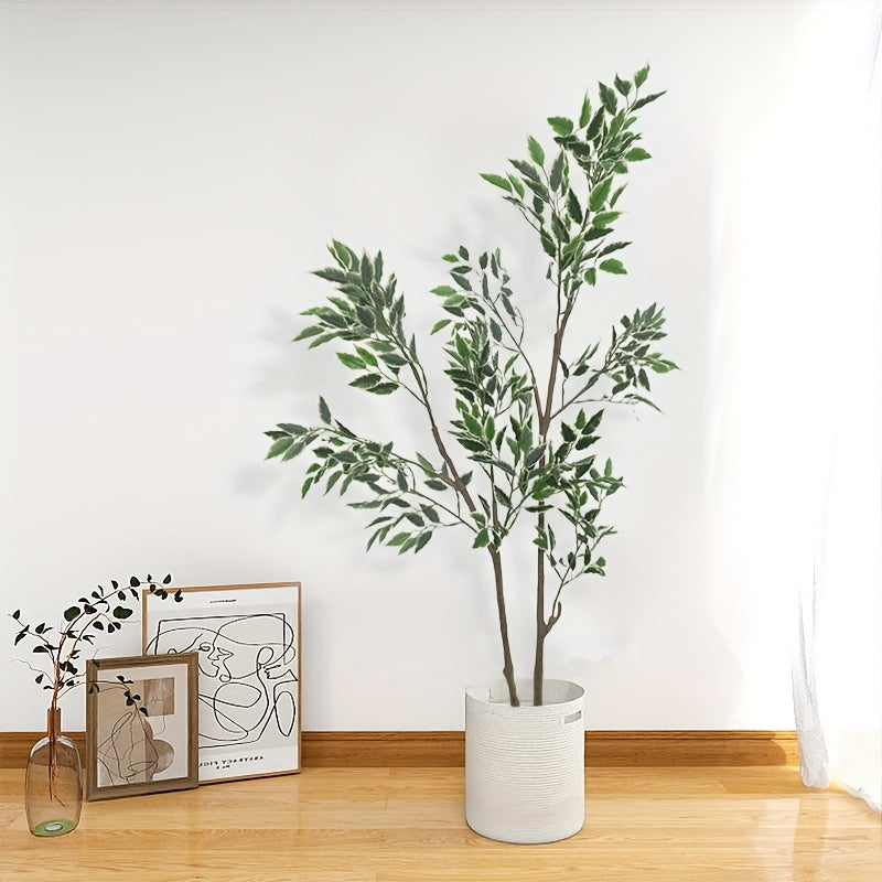 Nordic-Inspired Faux White Fig Tree, a High-End Luxury Decorative Piece for Indoor Living Rooms, Large Floor-Standing Ornament, Simulating Greenery with a White-Edged Fig Potted Plant