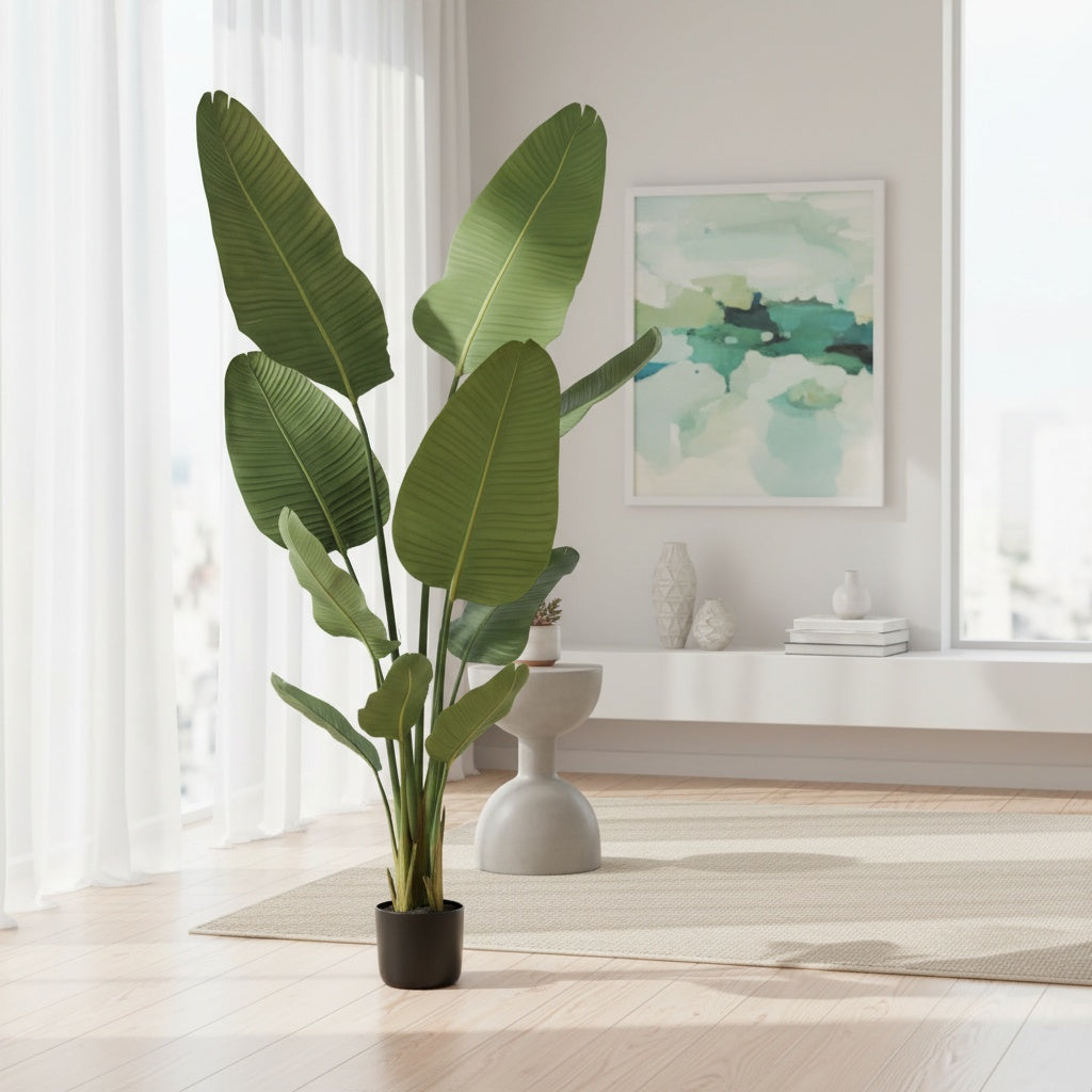 5ft\u002F6ft Artificial Bird Of Paradise Plant Fake Traveler's Banana Tree Faux Tree for Wedding Valentine's Day Spring Summer Christmas New Year Home Modern Living Room Floor Office Garden Store Decor Indoor Perfect Housewarming Gift Artificial Tree
