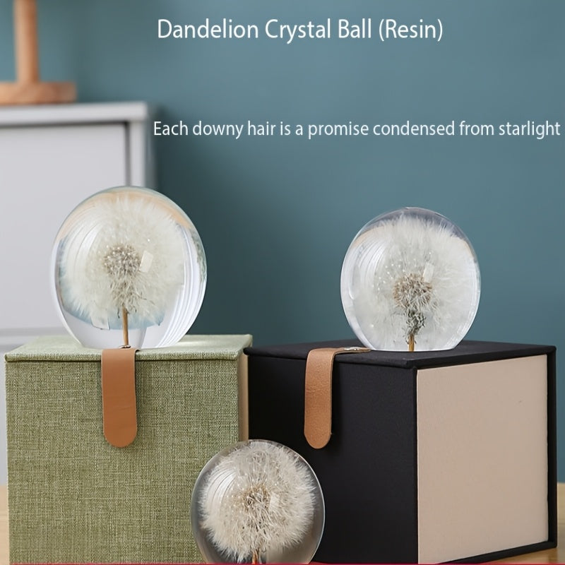 Dandelion Resin Crystal Ball Resin Real Flower Creative Ornaments Transparent Spherical Desktop Decoration Home Living Room Bedroom Furnishings Holiday Gift Romantic Crafts Crystal Ball Dandelion Ornaments Resin Real Flower Specimen Valentine'S Day
