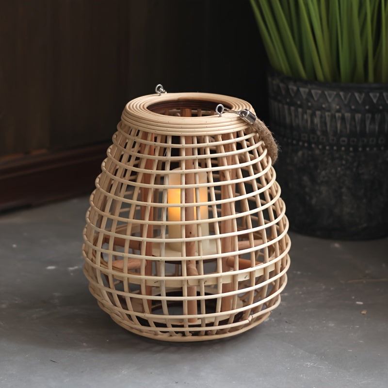 Hand-Woven Vine Lamp with Candle Holder – Rustic Floor Standing Lantern, Ideal for Home Decor, Balcony, Hotel, and Restaurant Ambiance, Lamps for Living Room