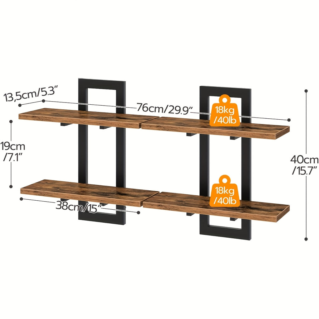 Floating Wood Shelves Set Of 2, Farmhouse Wall Mounted Shelf for Bedroom, Bathroom Shelves for Storage, Modern Display Rack for Decor, Hanging Wall Shelves for Room - Rustic Brown, Floating Shelves