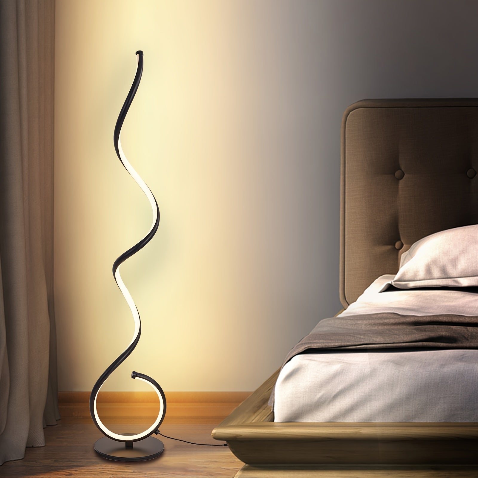 Spiral Floor Lamp 150CM 48W Modern Standing Lamp 3-Color Temperature Dimmable Timing Corner Lamp With Foot Button Switch Reading Lamp For Living Room Indoor Remote Control Tall Lamp